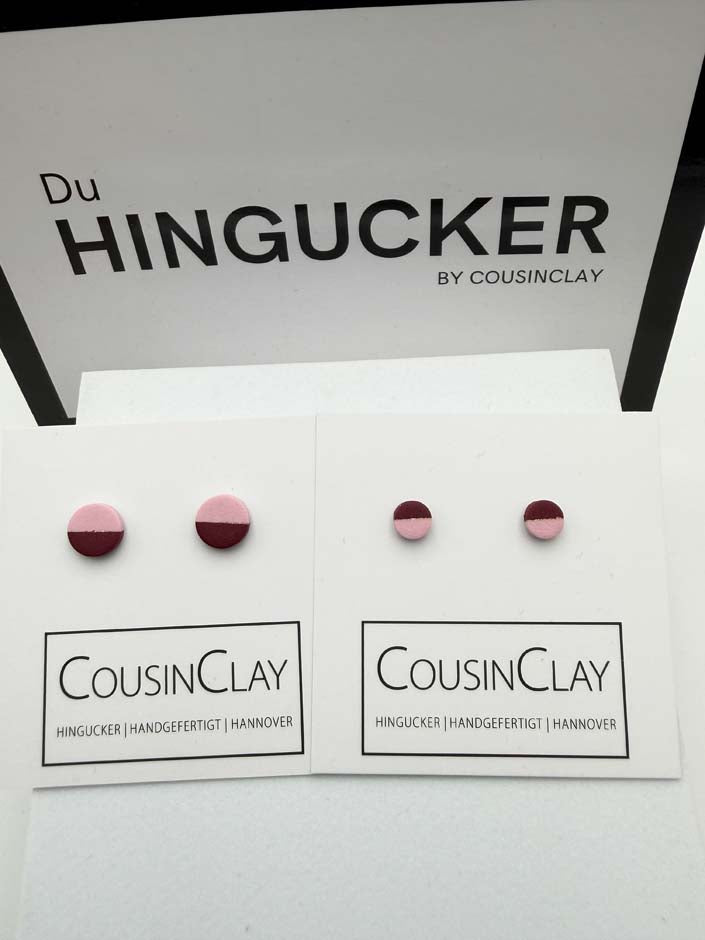 DUO - Ohrstecker  | Rosa ▪️zarter Goldstreifen▪️Burgunder