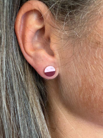 DUO - Ohrstecker  | Rosa ▪️zarter Goldstreifen▪️Burgunder