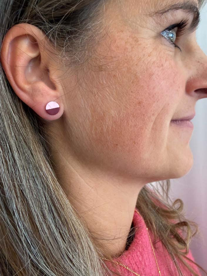 DUO - Ohrstecker  | Rosa ▪️zarter Goldstreifen▪️Burgunder