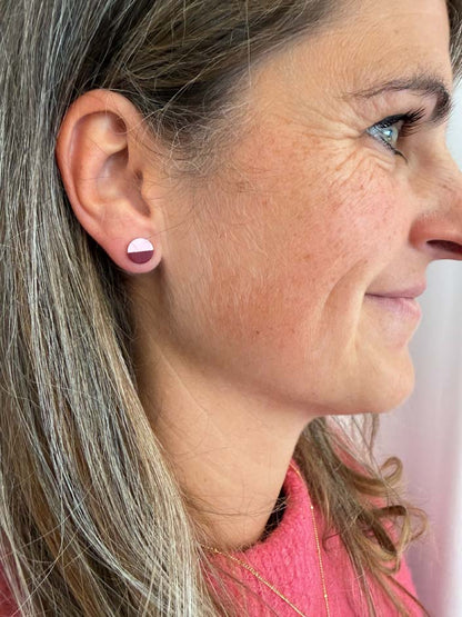 DUO - Ohrstecker  | Rosa ▪️zarter Goldstreifen▪️Burgunder