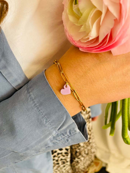 Minimalistisches Armband im Büroklammer-Design mit individuell wählbarem Herzanhänger - CousinClay